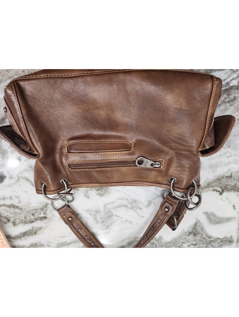 Montana West Brown Leather Handbag with Turquoise Accents and Studded Detailing - Picture 2 of 9